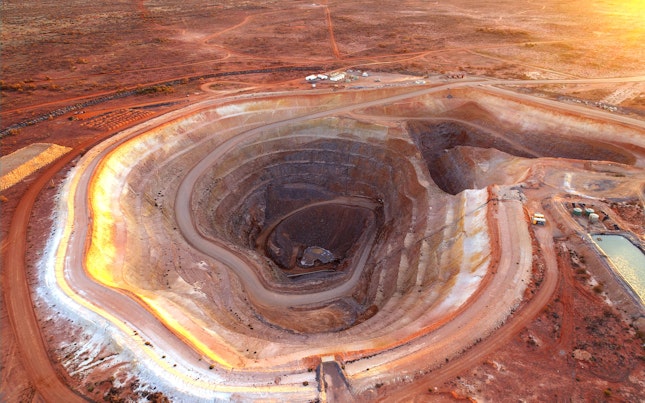 Open Cut Gold Mining Operation in Remote Australia Showing Pit and Spoil Piles
