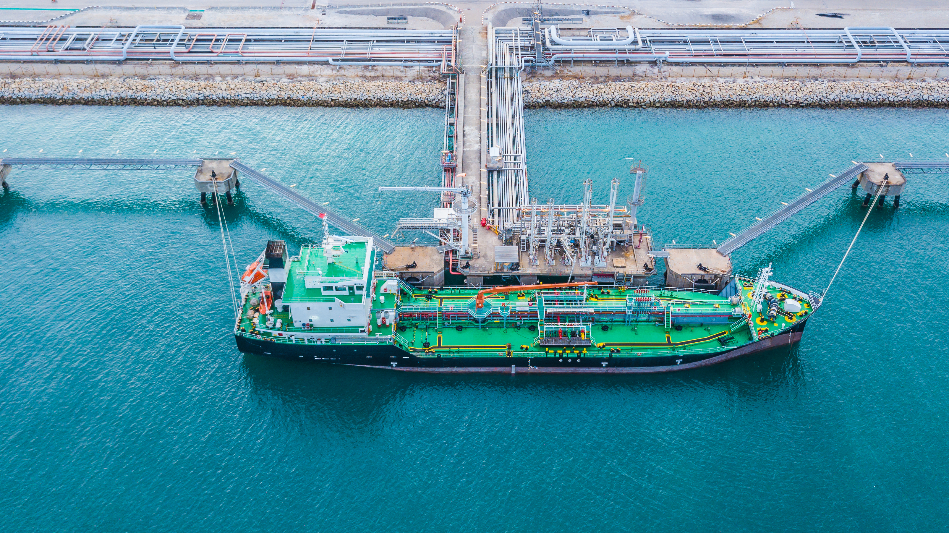 Ship Docked on Gasoline Port