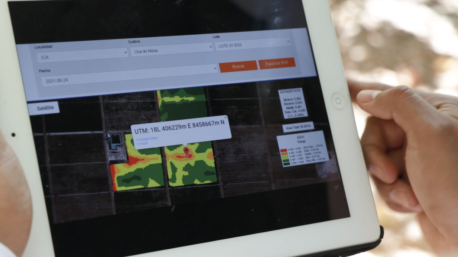 Soil mapping displaying on tablet