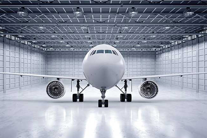 main feature aircraft in hangar