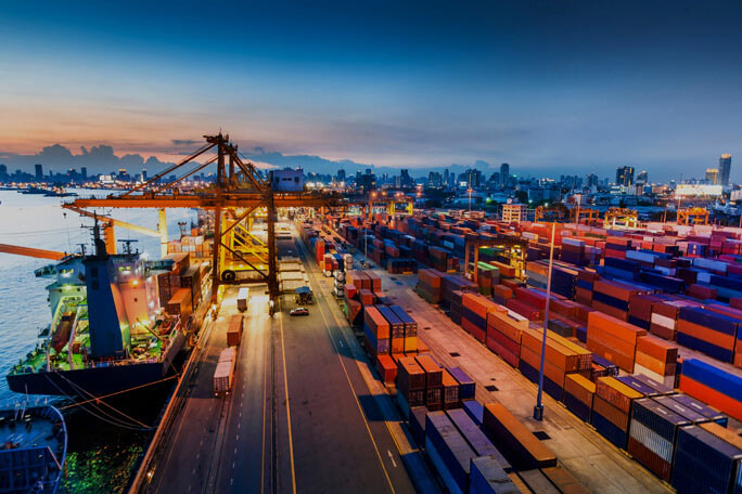 main feature cargo ship in harbor