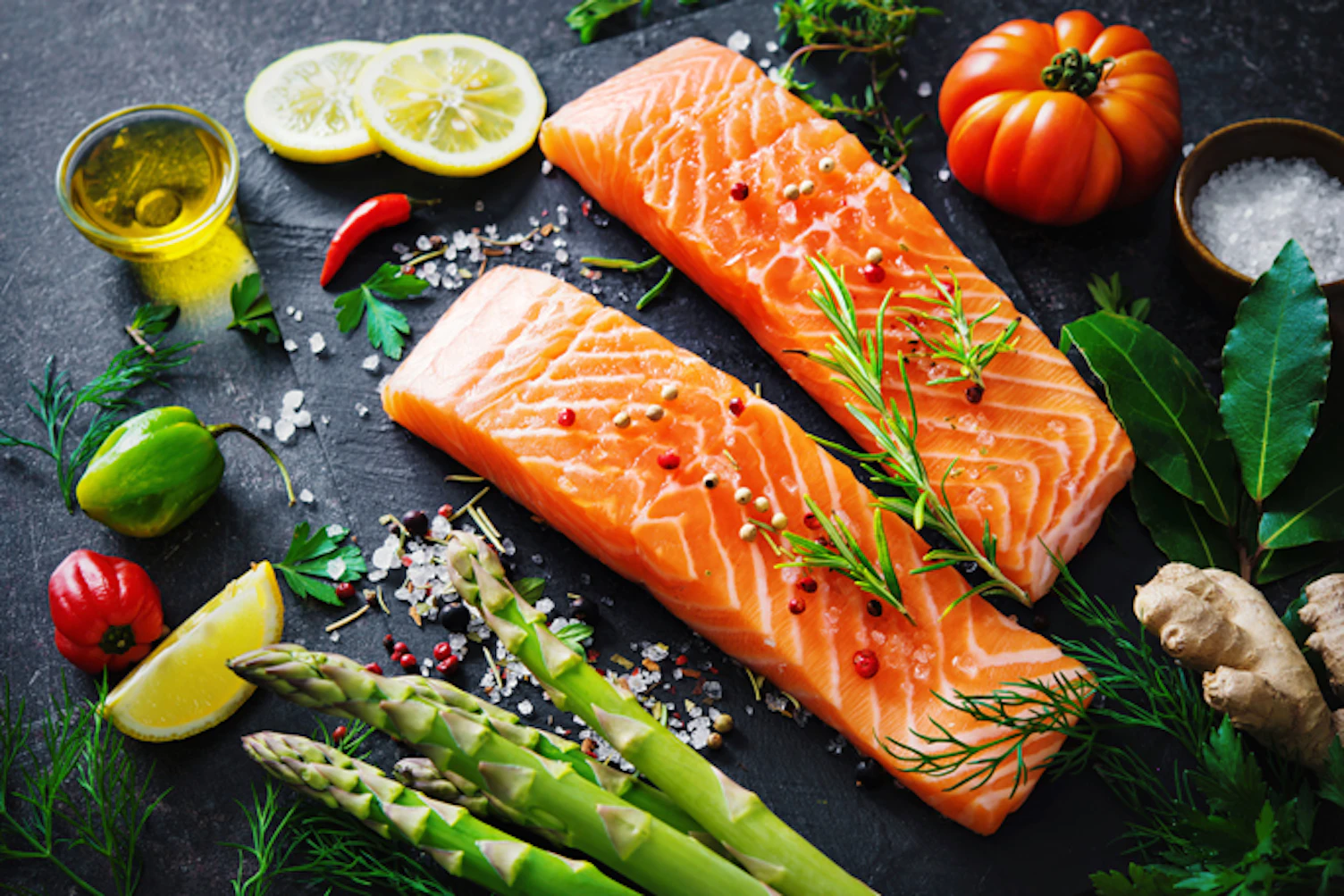 main feature salmon fillet with vegetables