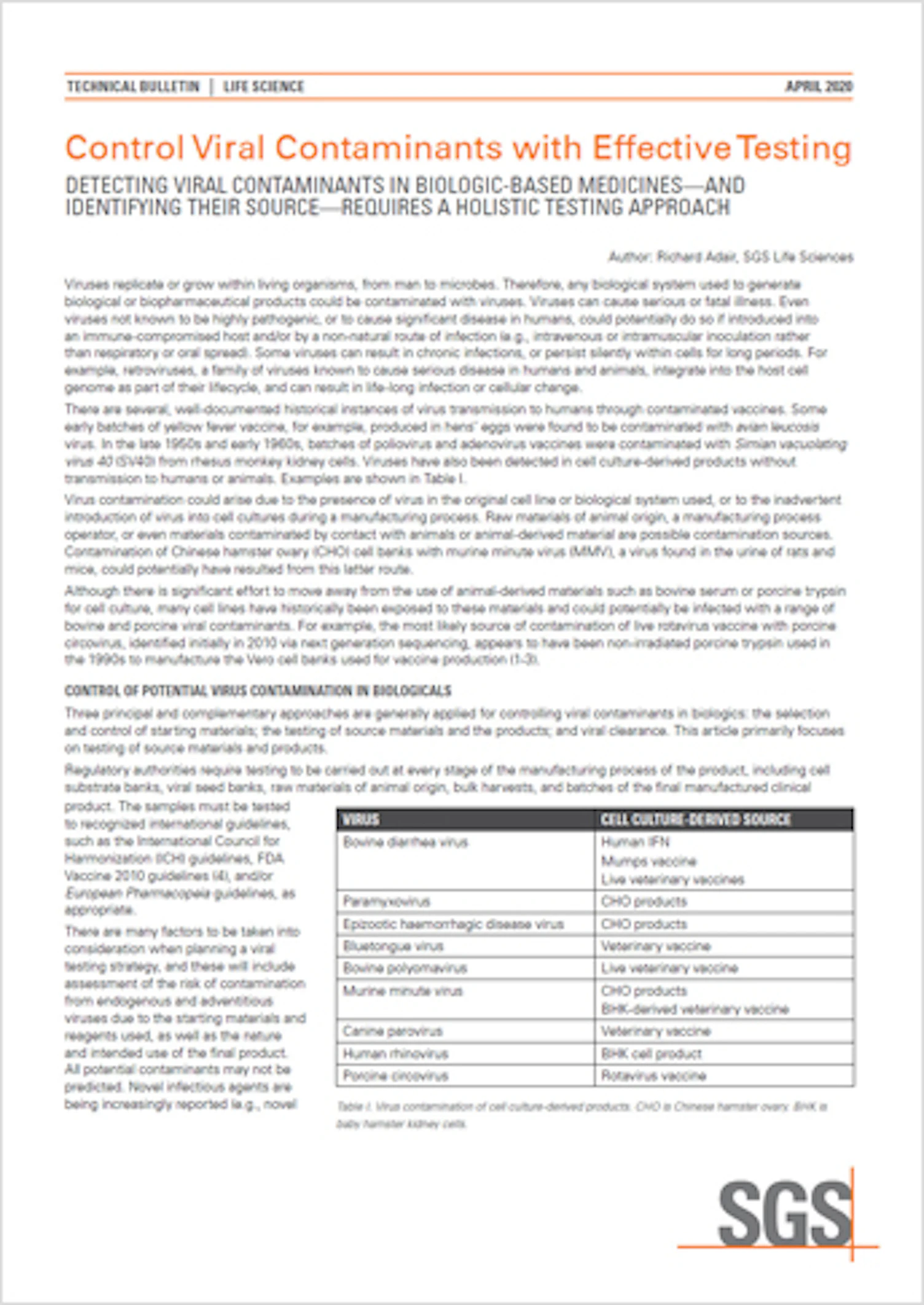 Control Viral Contaminants