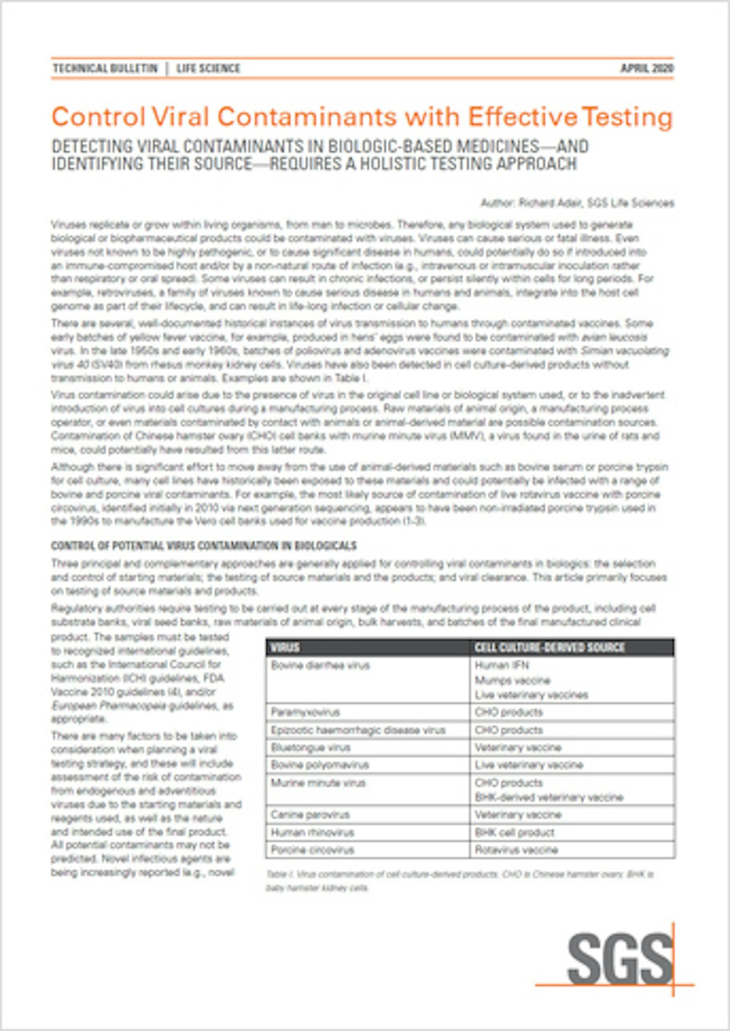 Control Viral Contaminants