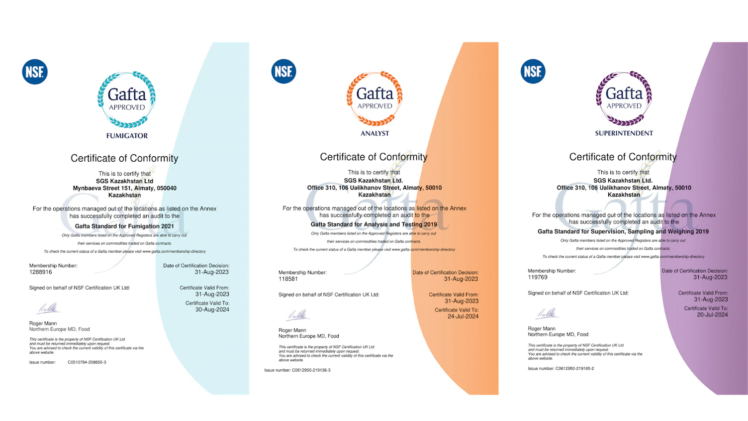 SGS Gafta Certificates