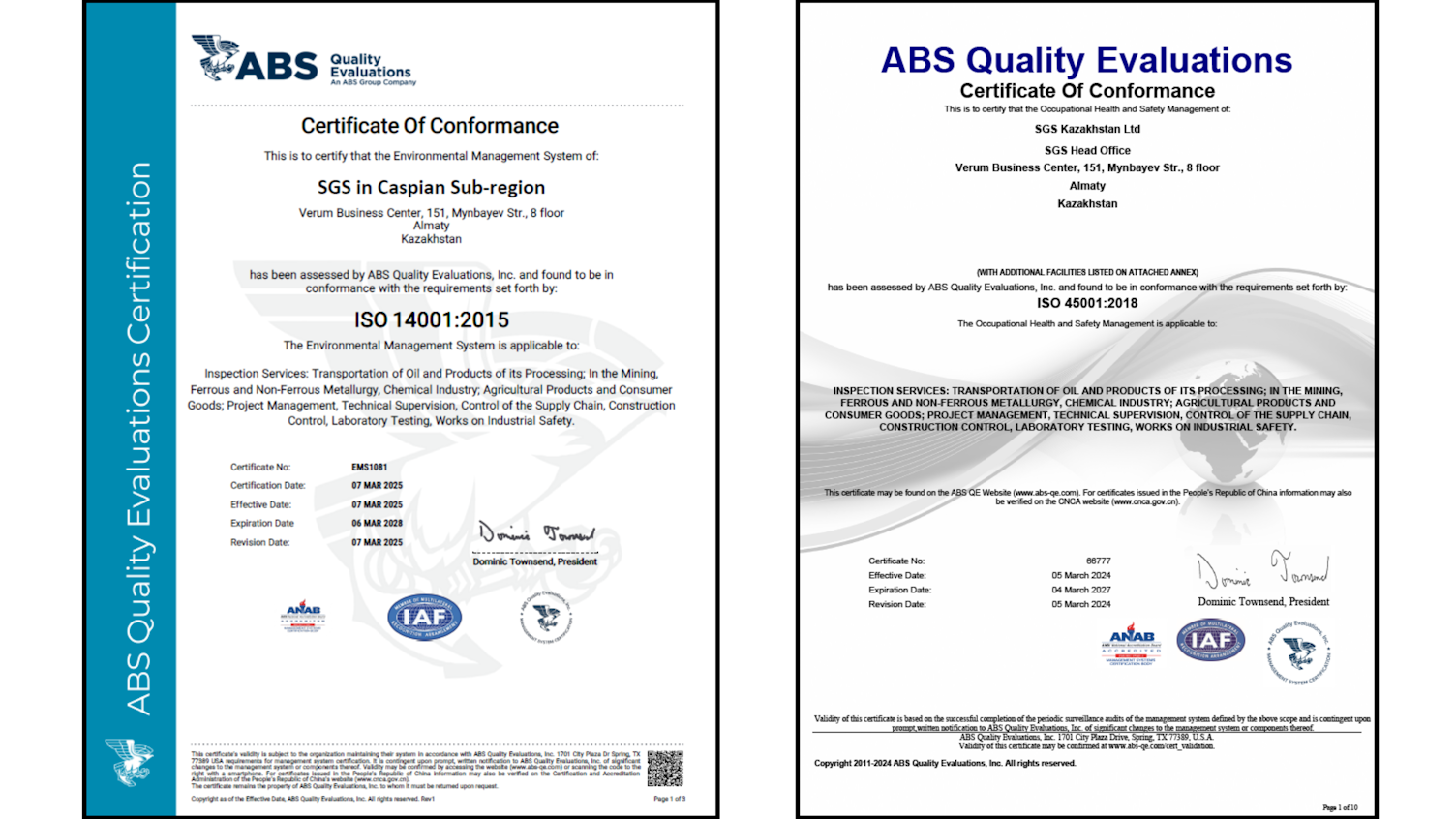 SGS Caspian Certifications ISM 2025