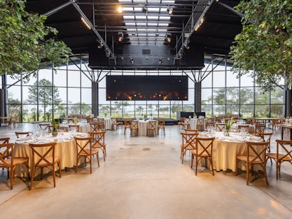 event wedding venue with tables and trees