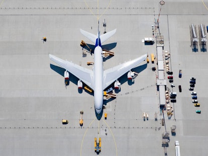 Aerial View of Airplane on Tarmac
