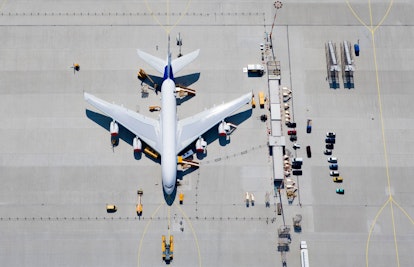 Aerial View of Airplane on Tarmac