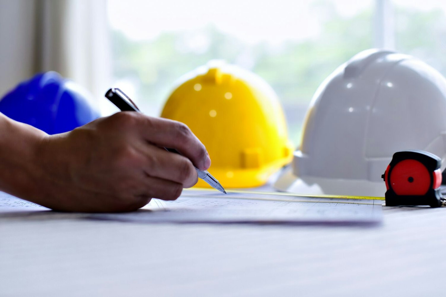 Architect Working Table with Safety Helmet