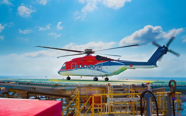 Helicopter Landing on Offshore Oil Rig
