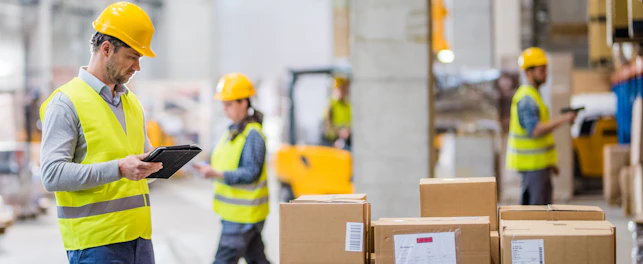 Man in Safety Vest Checking Boxes