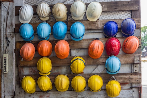 Multi-colored construction helmets