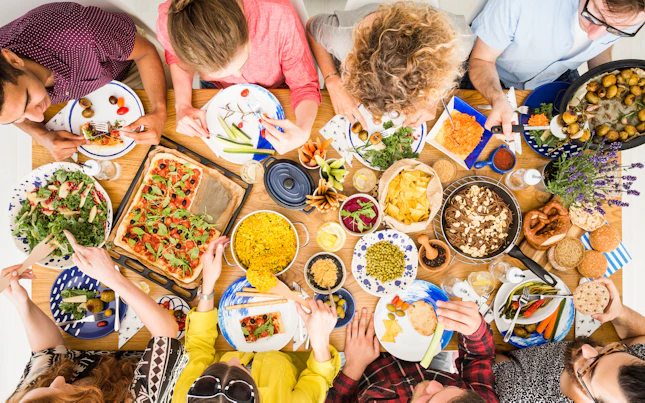 Top View of Friends Having Lunch Together